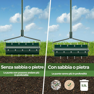 Arieggiatore Giardino 44/53 CM, Arieggiatore da Prato con Manico Rimovibile e Punte per Allentamento del Terreno, Arieggiatore Manuale per Prato, Giardino e Cortile (44 x 128 cm Verde)