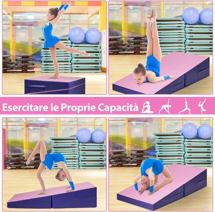 Materassino Ginnastica Inclinato, Tappetino Inclinato a Forma di Cuneo con Maniglia, Tappetino Ginnastica Pieghevole per Allenamenti a Casa Aerobica Fitness Palestra