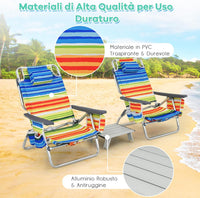 Set di Sedie da Spiaggia e Tavolino, Sedie da Esterno Reclinabili con Tavolino da Campeggio, Set di Tavolino in Alluminio e 2 Sedie Pieghevoli da Spiaggia a 5 Posizioni (Blu+Giallo)