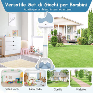 4 in 1 Canestro da Basket per Bambini, Centro di Attività Sportiva Regolabile con Basket Calcio Golf e Gioco del Lancio dell'Anello, per Interno ed Esterno, 3 Anni+ (Blu)