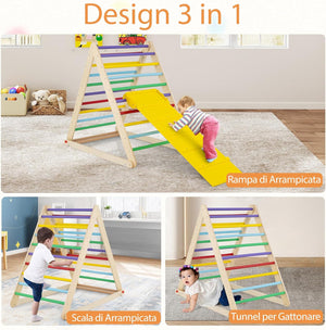 Arrampicata per Bambini, Triangolo da Arrampicata in Legno con Scivolo, Scala Giochi Pieghevole per Bambini 3+ Anni, Carico 60 kg (colorato)