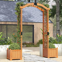 Arco da Giardino in Legno con Fioriere, Graticcio Arcuato Alto 200 cm per Piante Rampicanti, Verdure e Fiori, Pergolato da Esterno per Decorazione Cerimonia di Festa