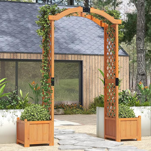 Arco da Giardino in Legno con Fioriere, Graticcio Arcuato Alto 200 cm per Piante Rampicanti, Verdure e Fiori, Pergolato da Esterno per Decorazione Cerimonia di Festa