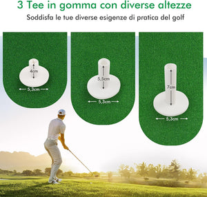 Tappetino da Golf con Manto Erboso Sintetico e 2 Posizioni per Tee, 3 Tee di Golf Inclusi, Tappetino Standard Realistico per Giocare a Golf, Ideale per Uso Interno ed Esterno, 1,5 x 1 M