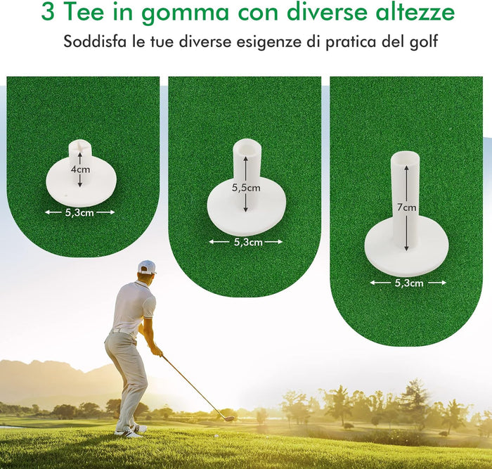 Tappetino da Golf con Manto Erboso Sintetico e 2 Posizioni per Tee, 3 Tee di Golf Inclusi, Tappetino Standard Realistico per Giocare a Golf, Ideale per Uso Interno ed Esterno, 1,5 x 1 M