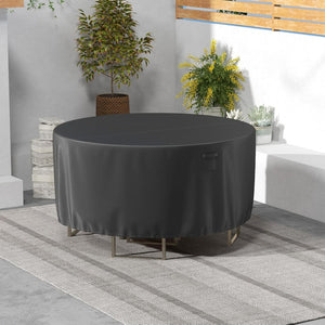 Copertura per Mobili da Giardino Rotonda da 158/183/213 CM, Copertura per Tavolo e Sedie da Esterno con Ventilazione, Fibbie e Coulisse, Impermeabile (L, Nero)