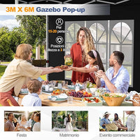 Gazebo da Giardino 3 x 6 m, Tendone per Feste con 6 Pannelli Laterali Rimovibili, con Borsa da Trasporto, Design Pop-up, per Matrimonio Eventi e Barbecue (Nero)