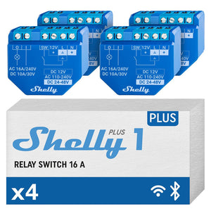 Shelly Plus 1 | Interruttore rel√® intelligente WiFi e Bluetooth | Domotica | Compatibile con Alexa e Google Home | App iOS e Android | Nessun hub richiesto Controllo dell'illuminazione Telecomando fai da te Porta del garage (confezione da 4)