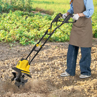 Motozappa Elettrica a Filo, Zappatrice da Giardino con Manico Ergonomico e Motore Forte, Motocoltivatore Pieghevole per Scavare Terreno del Prato (32,5 x 24 x 138 cm,Giallo)