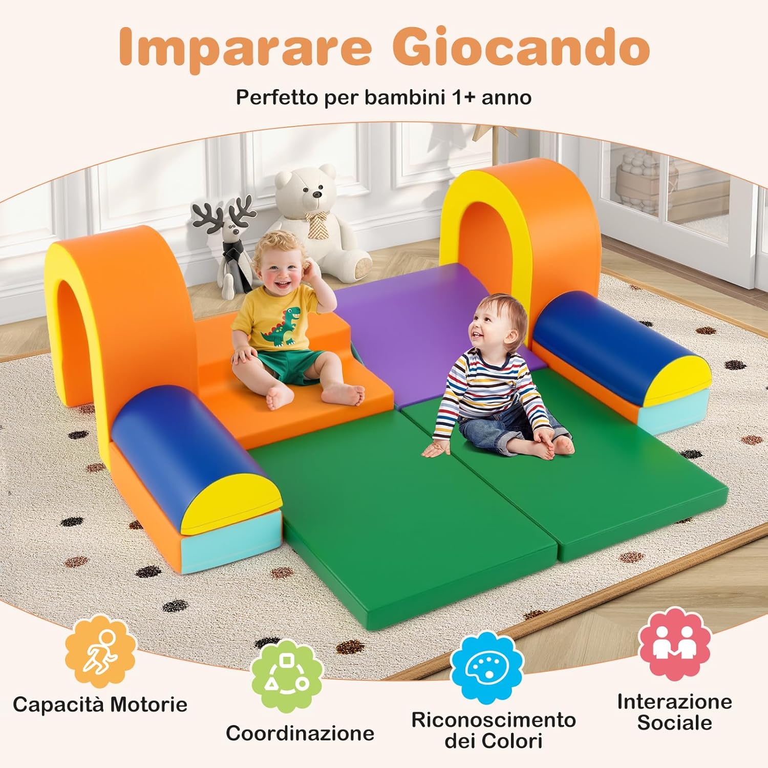 Set di 10 Blocchi da Arrampicata in Schiuma, Palestra da Gioco in Morbida Pelle Sintetica, Strutture Leggere per Scalare, Arrampicarsi, Scivolare, per Bambini 1+ Anno (Arancione)