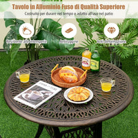 Tavolo da Pranzo Rotondo da 90 cm, Tavolo da Esterno in Alluminio con Foro per Ombrellone da 5 cm Struttura Resistente Piedini Regolabili, Tavolo Rotondo da Giardino Esterno, 90 x 74 cm