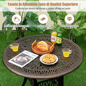 Tavolo da Pranzo Rotondo da 90 cm, Tavolo da Esterno in Alluminio con Foro per Ombrellone da 5 cm Struttura Resistente Piedini Regolabili, Tavolo Rotondo da Giardino Esterno, 90 x 74 cm