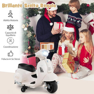Moto Elettrica per Bambini, 6V Mini Moto per Bambini 18-36 Mesi, con Licenza Ufficiale Vespa, con Luci a LED e Suoni di Clacson, Portata 25 kg, 2 Ruote di Allenamento, 2,5 km/h (Bianco)