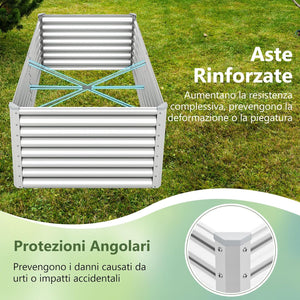 Letto da Giardino Rialzato in Metallo, Orto Rialzato con Design a Fondo Aperto, Protettori d'Angolo Rinforzati, Aiuola Rialzata da Esterno per Verdure, Fiori e Erbe Aromatiche (Argento)