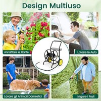 Carrello Avvolgitubo da Giardino, Capacità di 70 m per Tubi da 20 mm, Carrello per Tubo da Esterno in Metallo Robusto con 2 Ruote e Cestino Portaoggetti, per Giardino, Prato e Patio (Nero)