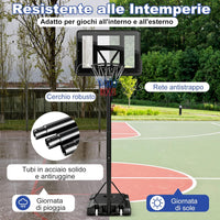 Canestro Basket da Interno ed Esterno per Adulti, Canestro da Basket Professionale e Regolabile in Altezza da 245 a 305 cm con Tabellone da 111cm, Base Riempibile e 2 Ruote