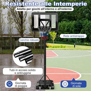 Canestro Basket da Interno ed Esterno per Adulti, Canestro da Basket Professionale e Regolabile in Altezza da 245 a 305 cm con Tabellone da 111cm, Base Riempibile e 2 Ruote