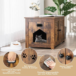 Mobile per Lettiera Gatti, con Doppie Porte a Feritoia, Ingresso Laterale, Cuccia e Toilette, Mobiletto Multiuso per Ingresso e Soggiorno, Portata 50 kg, 70 x 52 x 51 cm