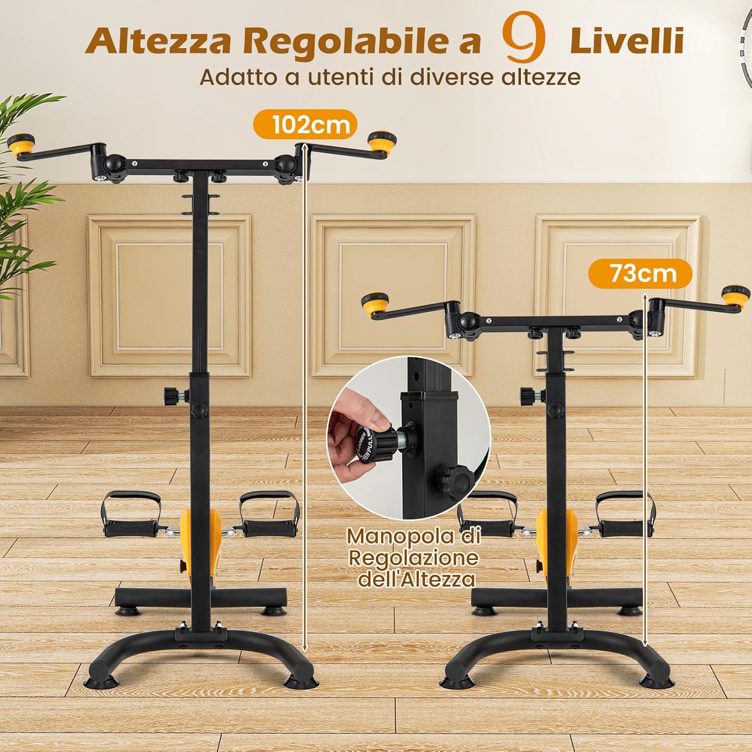 Cyclette a Pedali Pieghevole, Macchina per Fitnes con Resistenza e Altezza Regolabili e Cuscinetti Antiscivolo, Attrezzature per Riabilitazione degli Anziani