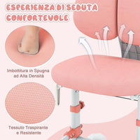 Sedia da Studio per Bambini, Poltrona Ergonomica da Scrivania con Schienale Doppio Regolabile e Poggiapiedi, Sedia Regolabile in Altezza Senza Braccioli per Bambini 3+ Anni (Rosa)