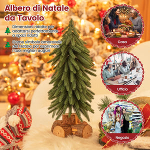Albero di Natale da Tavolo da 40 cm, Mini Albero di Natale Artificiale con 200 Punte e Base in Legno Massello, Mini Albero di Natale da Tavolo per Casa, Ufficio e Negozio