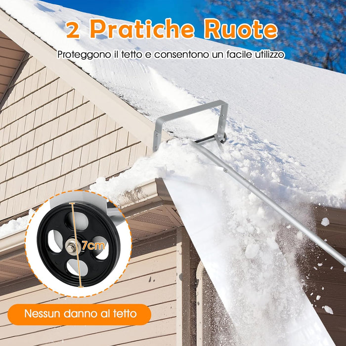 Restrello da Neve per Tetto Lungezza 193-619 cm, Rastrello per Neve Telescopico con 2 Ruote, Restrello in Alluminio Allungabile con 4 Asta Rimozione Neve per Tetto con Tessuto PE
