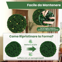 Set di 2 Sfere Topiarie Artificiali da 52 Cm, Piante Finte Sferiche con 20 Fascette, Protette dal Sole, Decorazione da Esterno e Interno per Cortile, Portico, Casa e Festa