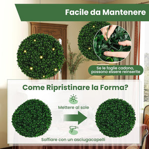 Set di 2 Sfere Topiarie Artificiali da 52 Cm, Piante Finte Sferiche con 20 Fascette, Protette dal Sole, Decorazione da Esterno e Interno per Cortile, Portico, Casa e Festa