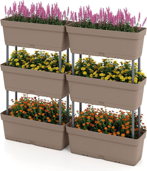 Letto Verticale Rialzato, 6 PZ Fioriere da Giardino per Verdure, Erbe e Fiori, Fioriere Elevate per Interni ed Esterni per Patio, Giardino e Balcone (Grigio)