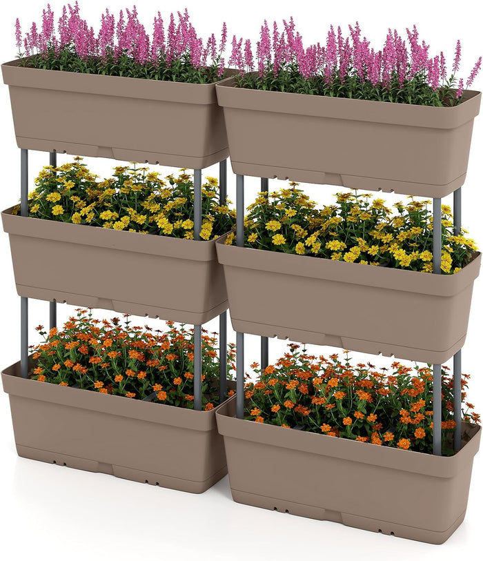 Letto Verticale Rialzato, 6 PZ Fioriere da Giardino per Verdure, Erbe e Fiori, Fioriere Elevate per Interni ed Esterni per Patio, Giardino e Balcone (Grigio)