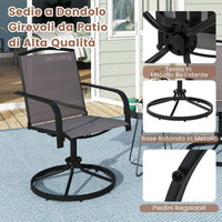 Set di 2 Sedie da Patio Girevoli, Poltrone a Dondolo in Rete a 360° con Schienale Alto e Base Rotonda in Metallo, Sedia a Dondolo Robuste per Giardino Balcone, Portata 150 kg (Grigio)