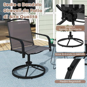 Set di 2 Sedie da Patio Girevoli, Poltrone a Dondolo in Rete a 360° con Schienale Alto e Base Rotonda in Metallo, Sedia a Dondolo Robuste per Giardino Balcone, Portata 150 kg (Grigio)