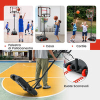 Canestro da Basket Regolabile in Altezza 193-248 CM, Canestro da Basket da Esterno ed Interno con Ruote e Supporto per Pallone, Canestro da Basket per Parco, Casa e Giardino