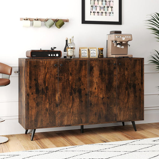 Credenza Buffet da Cucina con 4 Ante e Ripiani Regolabili a 5 Posizioni, Credenza Bassa con 5 Gambe di Supporto, per Soggiorno, Cucina, Sala da Pranzo, 127,5 x 38 x 80 cm (Marrone)