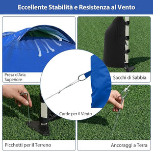 Gazebo Pieghevole 3 x 3 m, Gazebo da Esterno con Borsa con Ruote, Picchetti, Ancoraggi, Corde del Vento, Sacchi di Sabbia e Copertura Ventilata, Tendone Impermeabile per Feste (Blu)