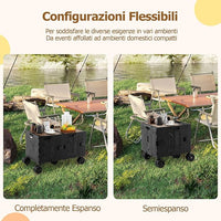 Carrello da Spiaggia Pieghevole 150 L, Carrello con Ruote Portatutto con Armadio a 2 Livelli e Manico Telescopico in Metallo, Carretto Giardino Portatile per Campeggio, Portata 120 kg (Nero)