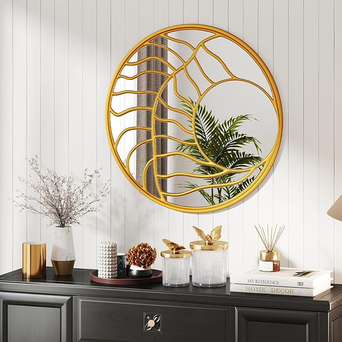 Specchio da Parete 80 cm, Specchio Decorativo da Parete Rotondo con Cornice Irregolare, per Soggiorno, Ingresso Camera da Letto Sala da Pranzo