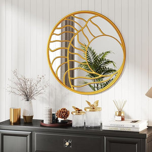 Specchio da Parete 80 cm, Specchio Decorativo da Parete Rotondo con Cornice Irregolare, per Soggiorno, Ingresso Camera da Letto Sala da Pranzo