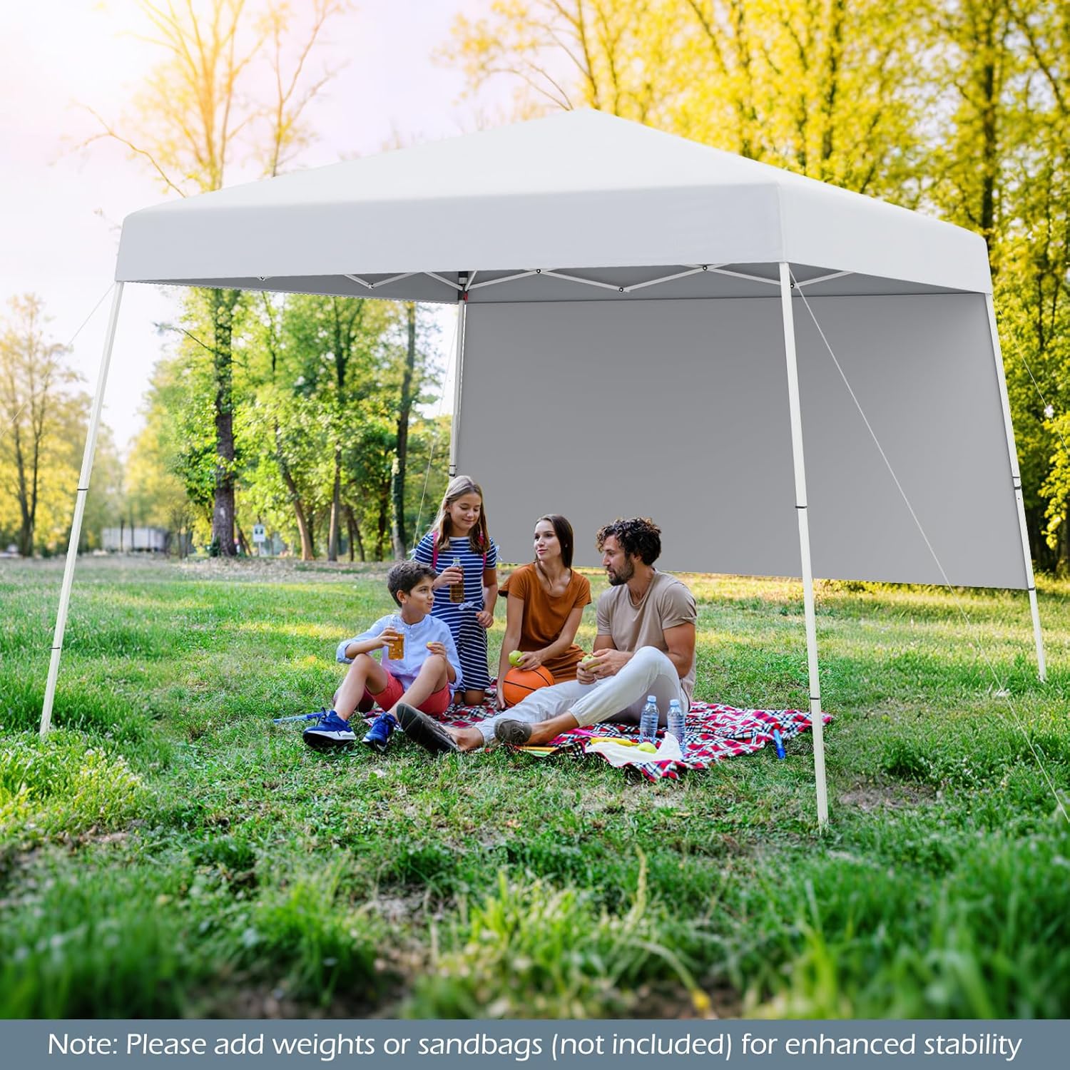 Gazebo Pop-up da Esterno 3 x 3 m, Gezebo Pieghevole con 1 Parete Laterale, Zaino Portatile e 4 Picchetti, Tendone Impermeabile e Resistente per Campeggio e Feste (Bianco)