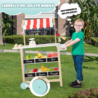 Carretto dei Gelati in Legno per Bambini, con 6 Gelati Giocattolo, Bilancia a Forma di A, Campanello Funzionante, Gelateria per Bambini + 3 Anni, 79 x 29 x 100 cm (Rosso)