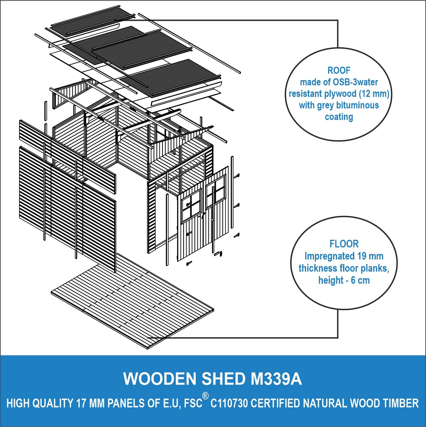 Casa da giardino in legno (con parete laterale) - 6,09 m?² - TIMBELA M339A+M339G