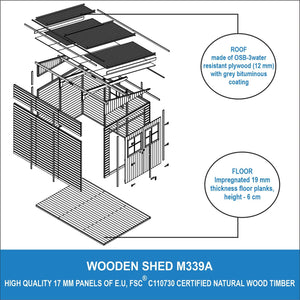 Casa da giardino in legno (con parete laterale) - 6,09 m?² - TIMBELA M339A+M339G
