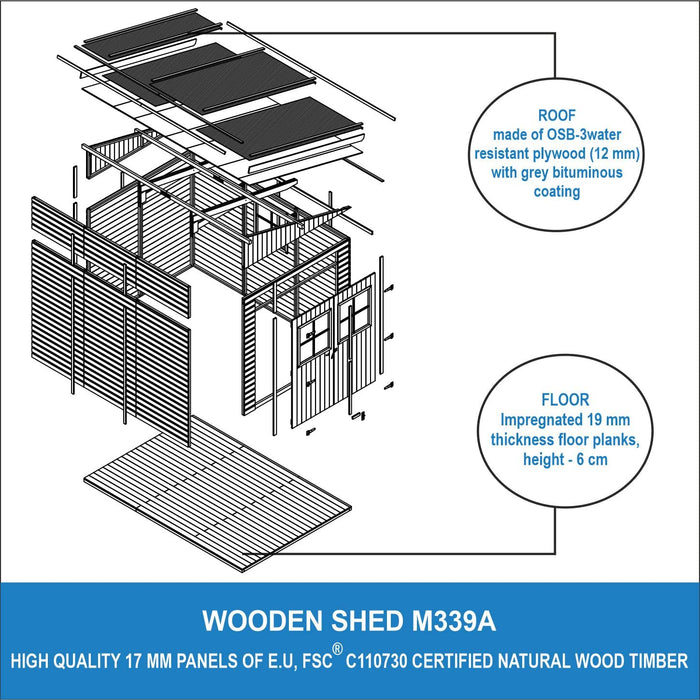 Casa da giardino in legno (con parete laterale) - 6,09 m?² - TIMBELA M339A+M339G