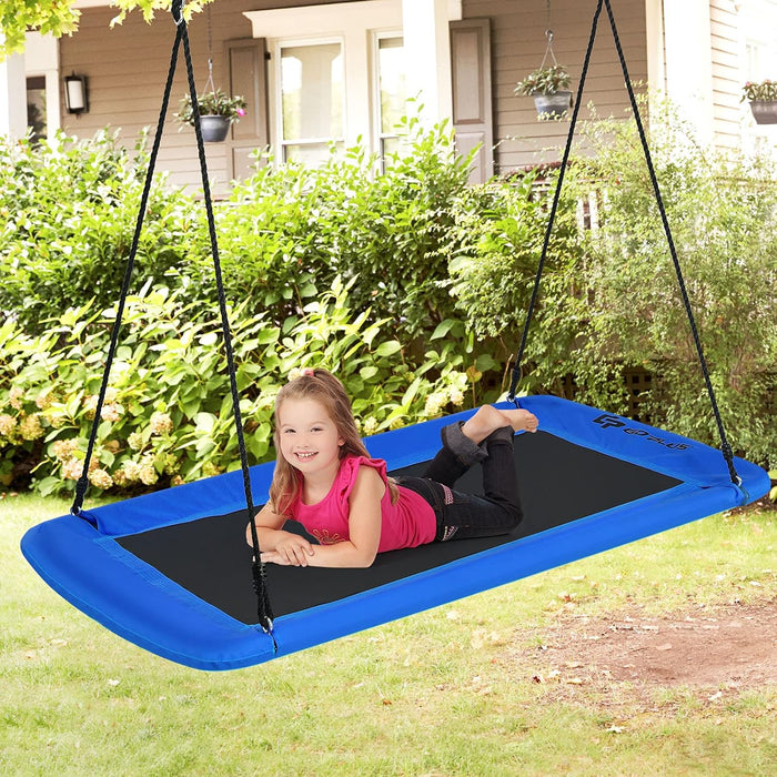 Altalena da Giardino per Bambini, Altalena 150cm con Struttura in Acciaio, Con Corde Regolabili, Adatta per Portico Cortile Giardino (Blu)