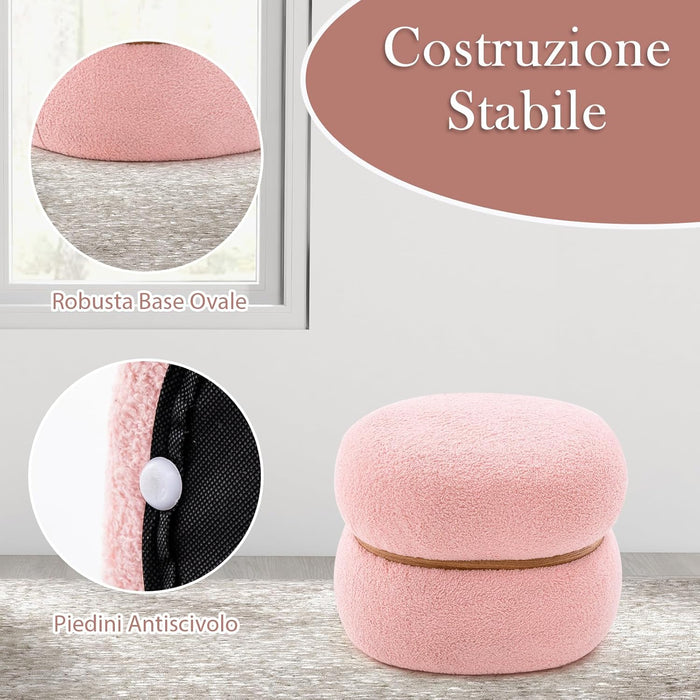 Ottomano Ovale da 35 cm, Pouf Imbottito con Anello di Legno, Poggiapiedi Polifunzionale per Soggiorno, Ingresso, Camera da Letto, 44 x 35 x 35 cm