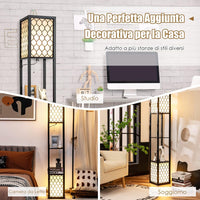 Lampada da Terra Design e Vintage, Lampada a Stelo da Terra con 2 Ripiani, Ideale per Camera da Letto, Soggiorno e Ufficio, 26 x 26 x 156 cm, Nero