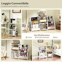 Supporto per Giradischi per Vinili, Porta Giradischi Vinili Fino a 200 Album con 3 Ripiani, 6 Tasche di Archiviazione e Struttura in Metallo, per Casa Studio e Caffè, 125x30x69 cm (Bianco)