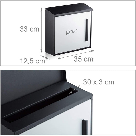 Cassetta postale moderna da parete design acciaio bicolore 35 cm bianco nero 13_0000471_3