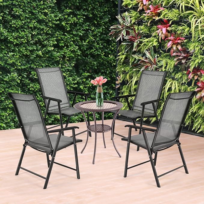 Tavolo da Giardino in Rattan PE e Vetro Temperato, Rotondo Tavolino Piccolo da Caffè Resistente alle Intemperie, per Cortile Balcone Esterno, Ø64 x 72 cm, Marrone