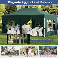 Gazebo da Giardino 3 x 6 m, Tendone per Feste con 6 Pannelli Laterali Rimovibili, con Borsa da Trasporto, Design Pop-up, per Matrimonio Eventi e Barbecue (Verde)